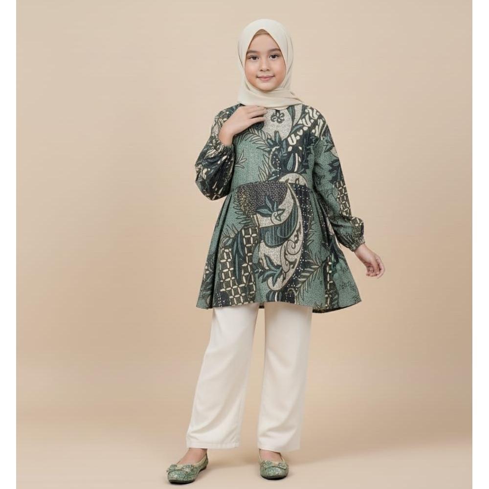 BEST SELLER ATASAN BATIK ANAK PEREMPUAN LENGAN BALON, BLUS BATIK ANAK PEREMPUAN TERBARU, SERAGAM TPQ