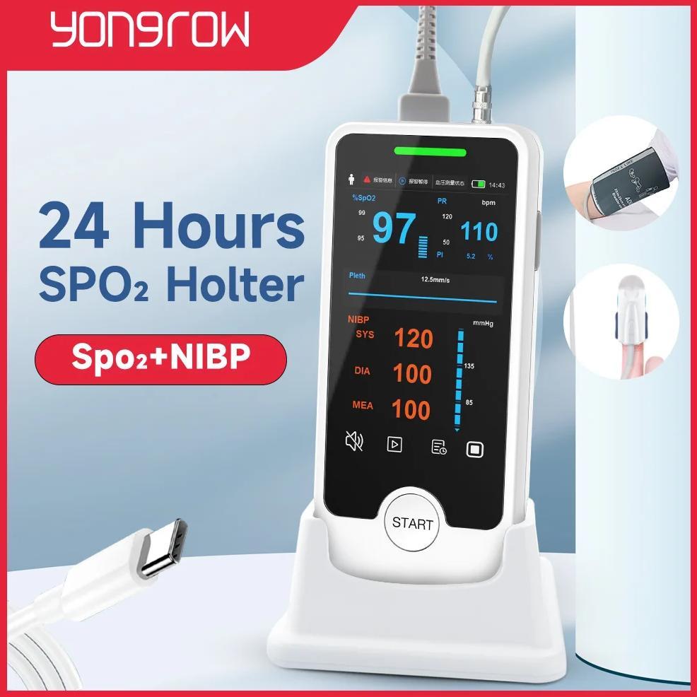 Yongrow 24 Hours Ambulatory Blood Pressure Monitor & Oximeter Multiple Parameters Handheld Patient M