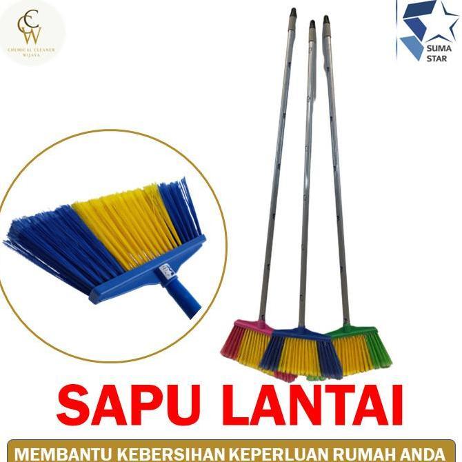 Sapu Lantai Plastik Warna Gagang Kayu Sapu Lantai Ijuk Sintesis Awet