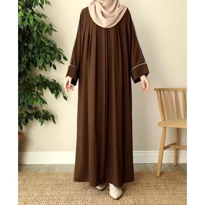 Best Seller, New Basic Dress Abaya Santri Casual Daily Vintage Polos Aksen Lisban Crinkle Airflow Ma