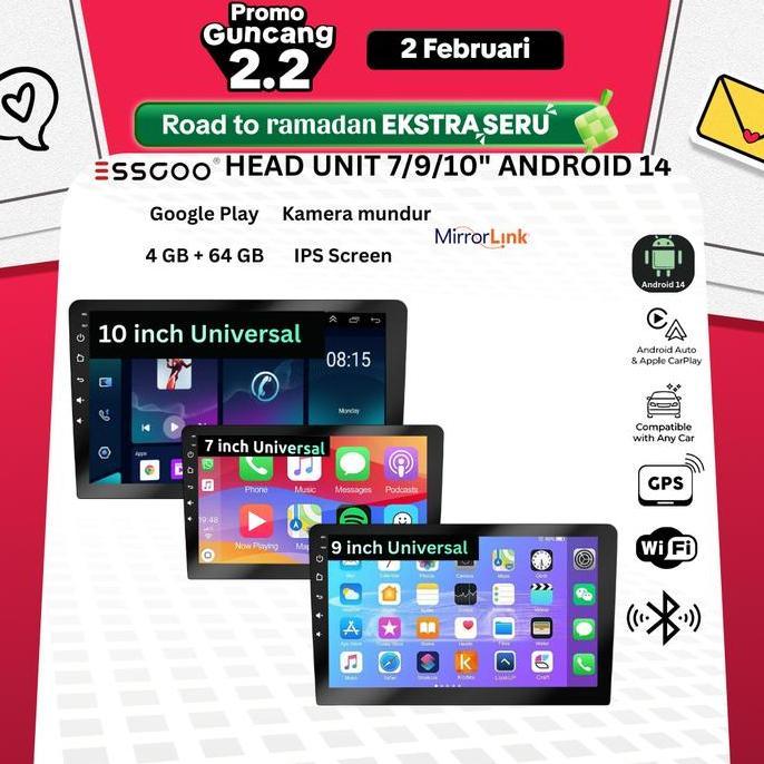 zakisellerdups - essgoo head unit android 14 mobil 4g+64g  7/9/10 inch 2 din kontrol suhu cerdas ips