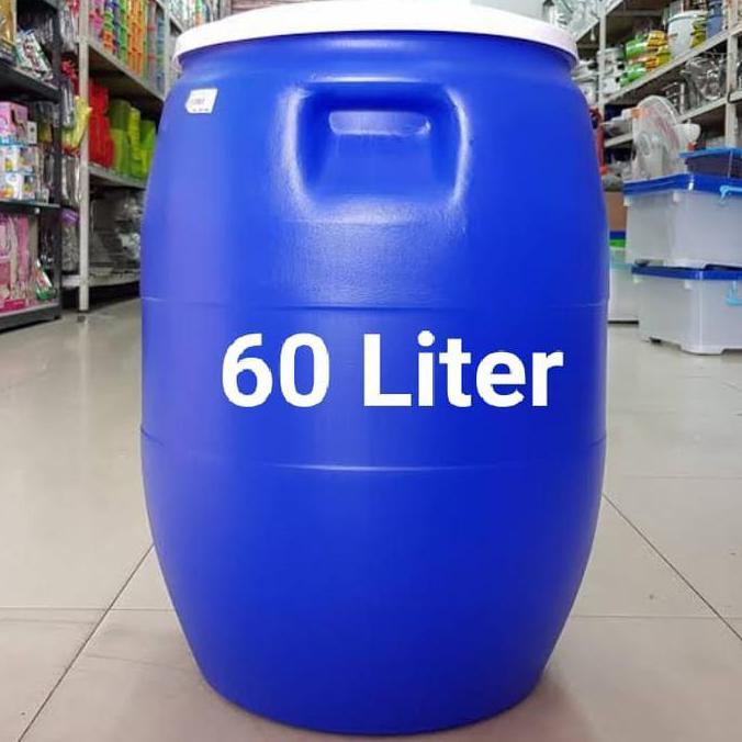 Tong Air/Gentong Air 60liter bulat Biru Green Leaf/GOJEK-GRAB BIN
