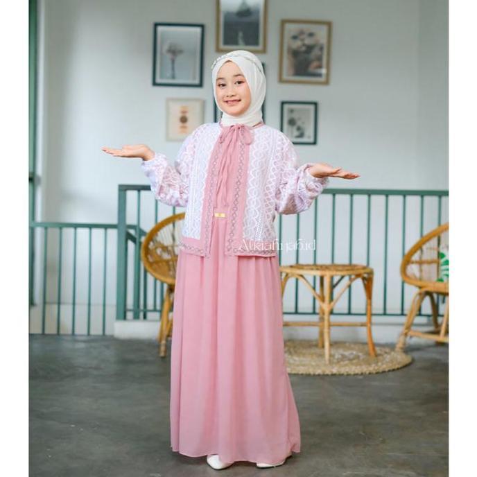 Andin Gamis Abaya Anak Remaja Tanggung Usia 6-14 Tahun Bahan Ceruti Babydoll Mix Payet Baju Ceruty A