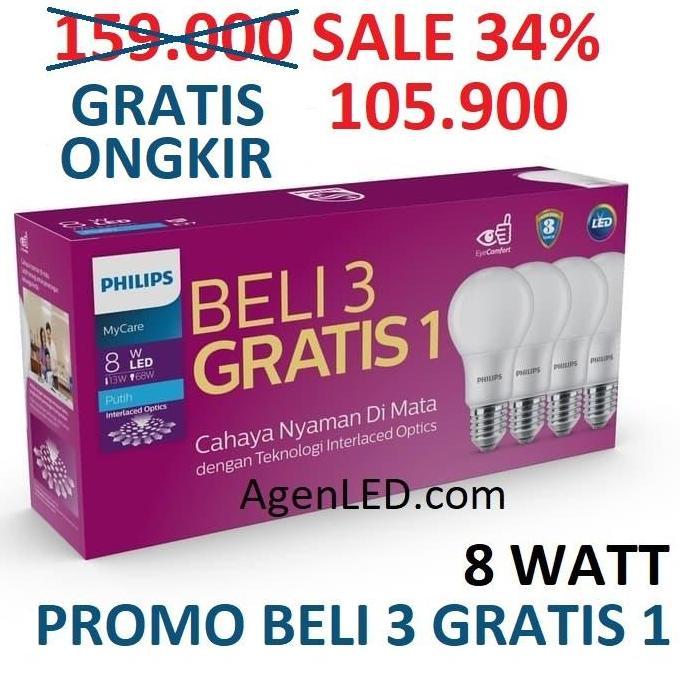 Philips Lampu Led 8W Bohlam 8 W Watt Putih Bulb Mycare Philip 8Watt