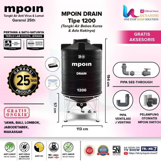 Diskon Tangki Air Mpoin 1200 Drain Toren Tandon Tanki 1200 Liter Mpoin Plus