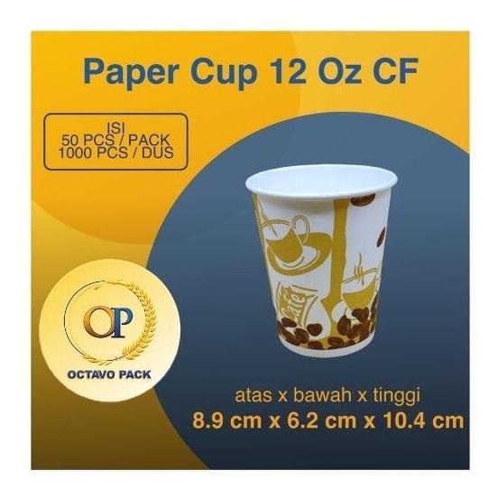 Memento- Paper Cup 12 Oz Hot Cf Printing / Gelas Kertas Minuman Panas 12 Oz Hot Cf Motif (Isi 50 Pcs