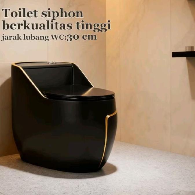 Miliki Kloset Duduk Model Toto Warna Hitam Emas Jarak Lubang 30Cm / Closet Duduk Oval Black Gold Dua