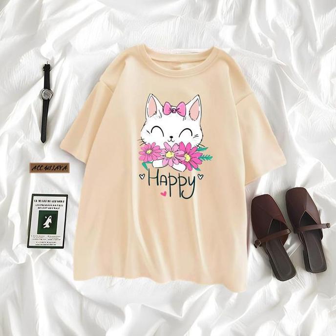 Ready ACC WIJAYA Kaos Premium Wanita KS332 Size S M L XL 2XL 3XL 4XL- Happy Cat