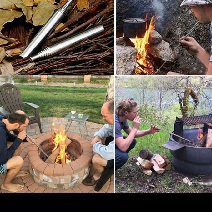 pipa peniup api unggun, alat tiup teleskopik stainless steel