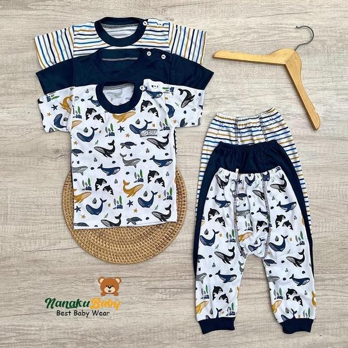 Nanaku Baby (SEMUA SERIES) Ukuran S M L XL || Paket Isi 6 Pcs || 3 Baju Pendek & 3 Celana Pempers Pa