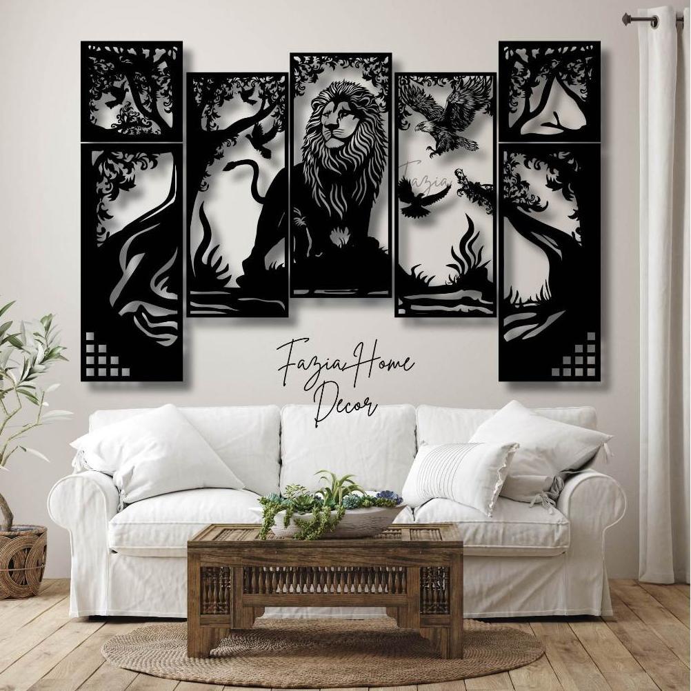 Hiasan Dinding TIGER 7 Panel Tema Hewan Singa Elang Merpati