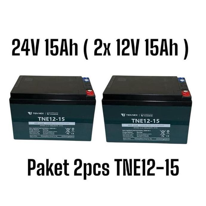 TEN NEX Aki SELIS Tianneng Paket 2pcs 12V 15Ah TNE12-15 Baterai Sepeda Listrik 2x 12 Volt 15 Amper (