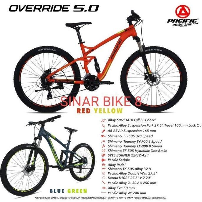 Terlaris Sepeda Gunung 27,5 Inch Mtb Pacific Override 5.0 Alloy Full Suspensi