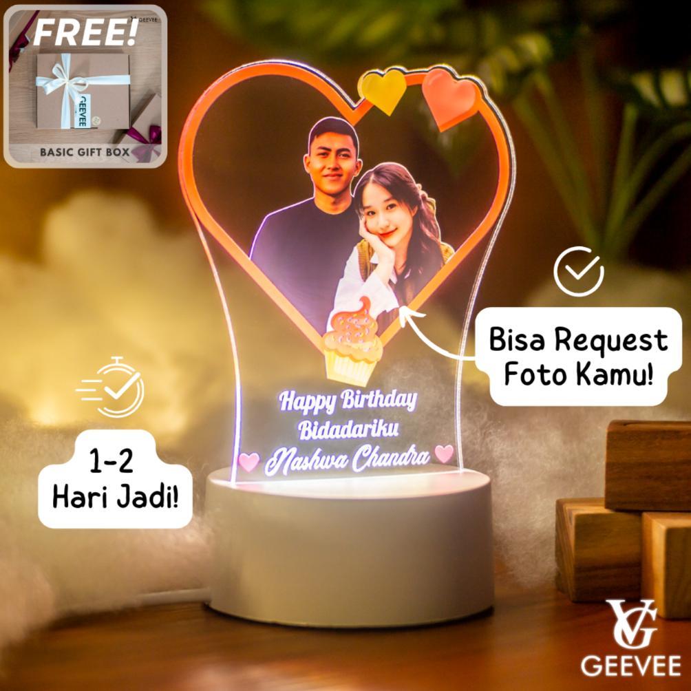 Lampu Tidur Akrilik Custom Foto Transparant LED Cocok untuk Hadiah Kado Valentine Hampers Ulang Tahu