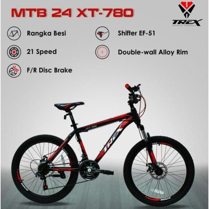 Terlaris Sepeda Gunung Mtb 24 Inch Trex Xt 780 Mountain Bike Garansi Resmi Sni