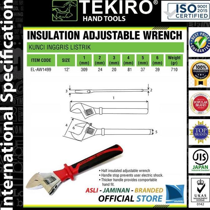 Kunci Inggris Elektrik 30 cm Anti Setrum Terinsulasi Insulation TEKIRO