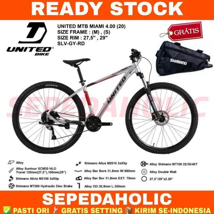 Terlaris Sepeda Gunung 27.5" & 29" Inch Mtb United Miami 4.00 Alloy 27 Speed Rem Hidrolik Garansi Re