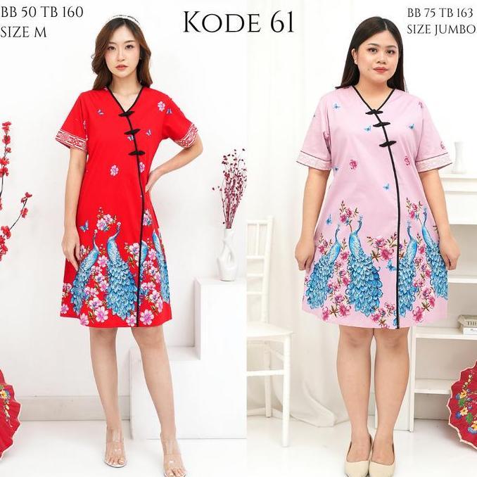 Ftx- [ Mi ] Dress Batik Imlek Mei 2026 Katun Stretch Premium Wanita Jumbo Bigsize Cheongsam