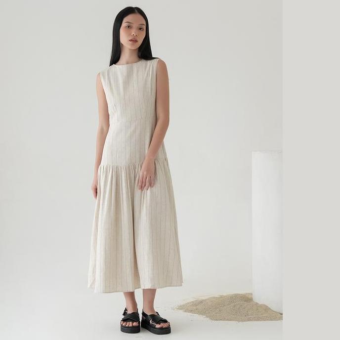 Ftx- Inkano Spire Dress - Sleeveless Dress Panjang Korea Wanita Casual Bahan Katun Warna Coklat Dan 