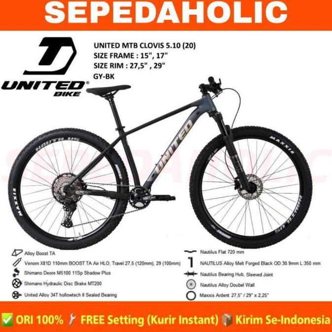 Terlaris Sepeda Gunung 27.5 & 29 Inch Mtb United Clovis 5.1 5.10 Deore 11 Speed Rem Hidrolik Garansi