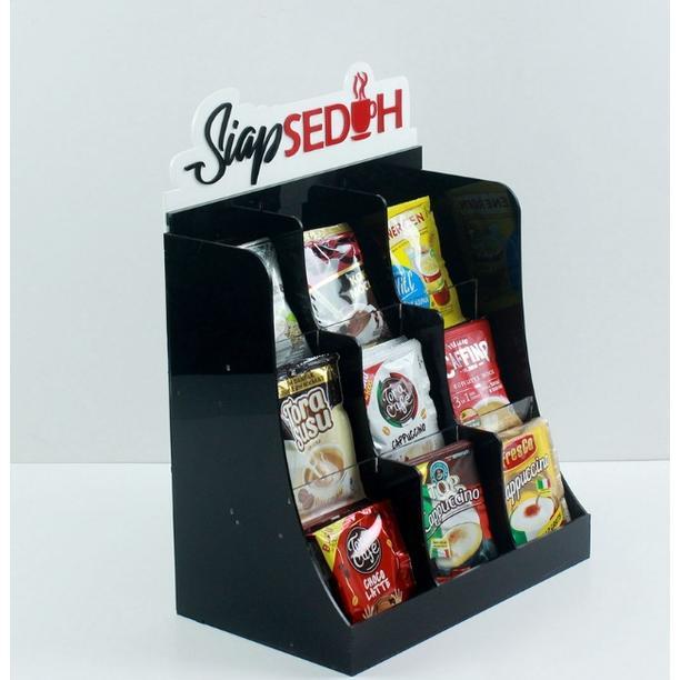 AKRILIK RAK KOPI 9slot / Display Kopi Siap Seduh