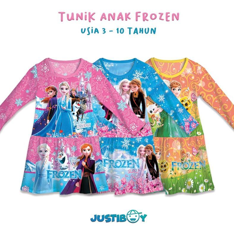 Limited Baju Anak Perempuan Frozen / Tunik Muslim Anak Princess Lengan Panjang Full Printing Usia 3 