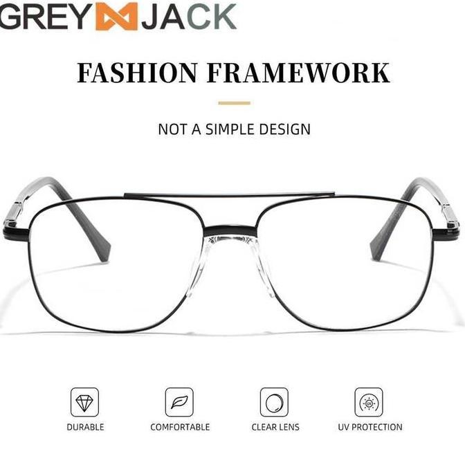 REVALCOM Grey Jack Kacamata Aviator Kotak Fashion Pria Wanita Bahan Metal Ringan dan Lentur Keren Bi