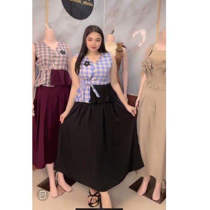 Ftx- Co.Diandra Set Rok Wanita Tanpa Lengan Barbara Silk Setelan Cewek Dewasa