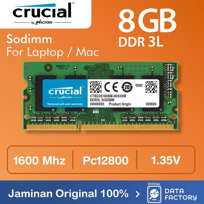 RAM LAPTOP CRUCIAL DDR3L 8GB SODIMM 1600Mhz PC12800 DDR3 1Rx8 MEMORY