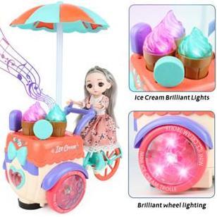 Mainan Mobil Es Krim Listrik Kereta Dorong Boneka dengan Musik dan Lampu Mainan Anak Perempuan PEM