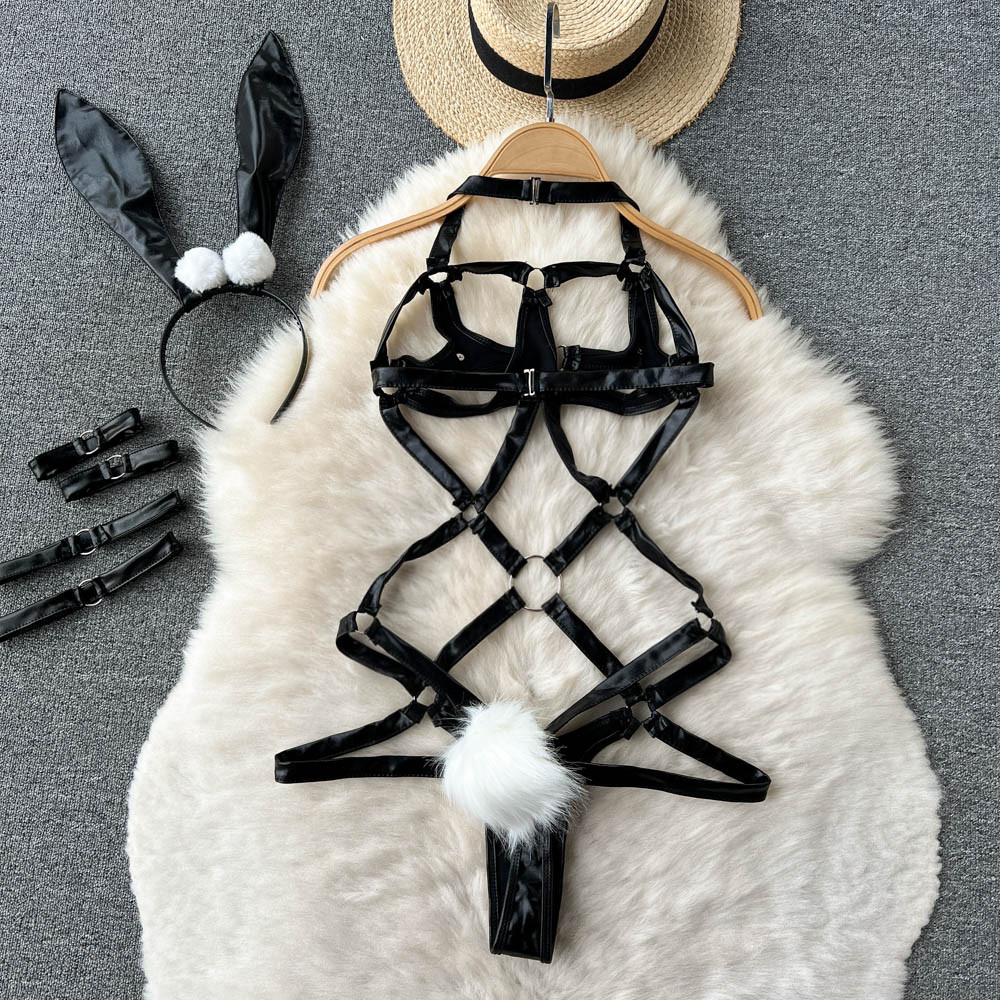 Sexy 3282 Lingerie Latex Cosplay Leather Style Bunny Playboy Baju Haram Sexy Lingerie