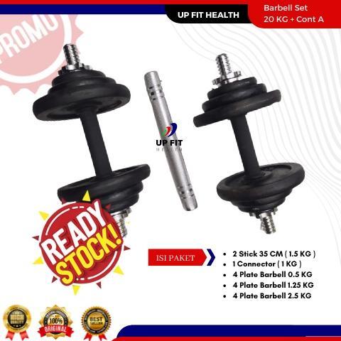 Barbel Set 20kg Full Besi Cat Solid  + Connector / Dumble Set / Barbel Set / Angkat Beban
