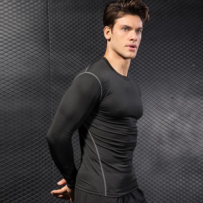 Surramey Active Kaos Gym Lengan Panjang Sport Pria Manset Baselayer Compression Shirt Baju Olahraga 