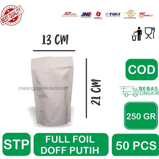 kEMASAN Standing Pouch Full Foil PUTIH Doff 13 x 21