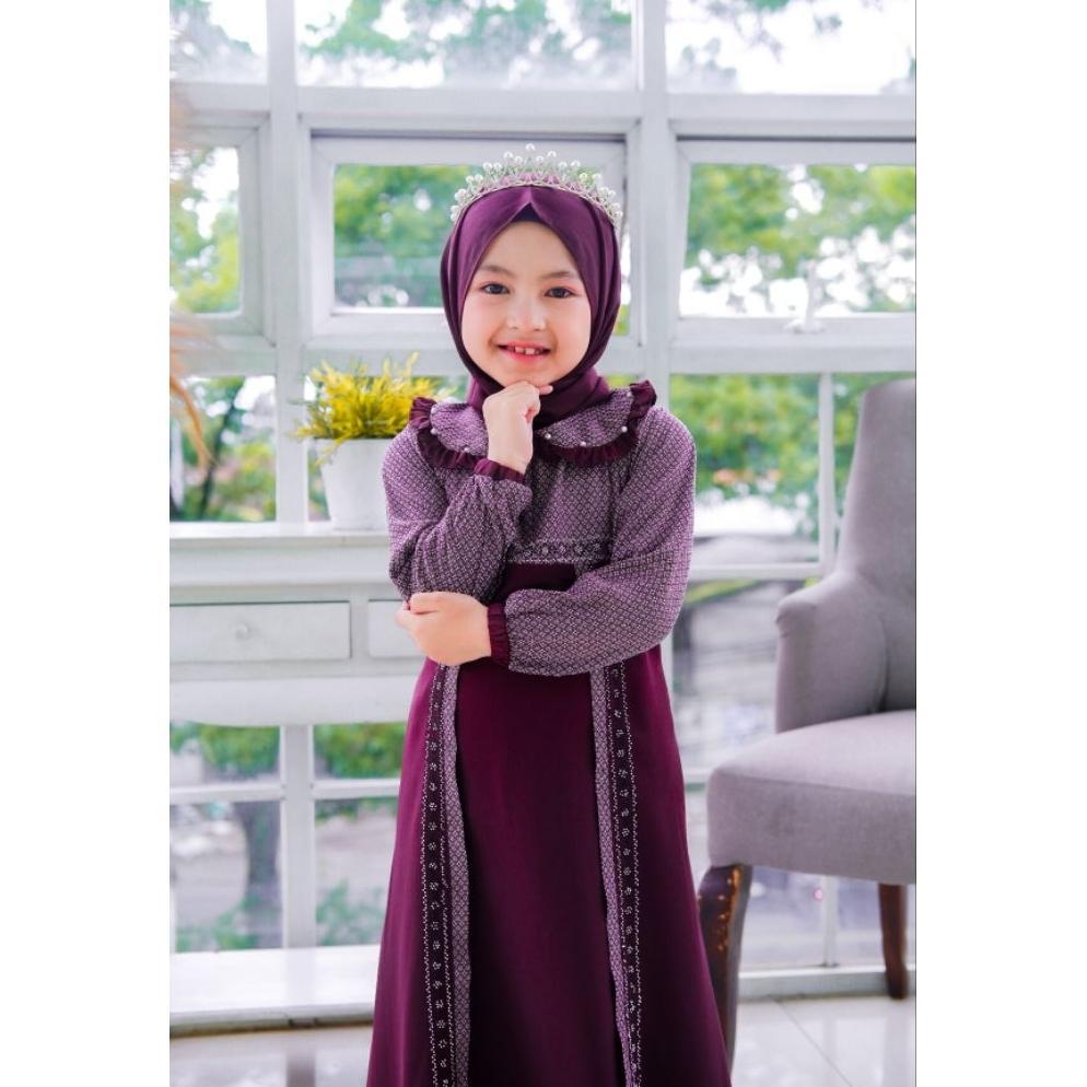 Grade Ori Gamis Anak Zifani Set Pashmina Motif Umur 3-12 Tahun Model Terbaru Baju Lebaran Anak Musli