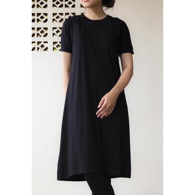 Sedia Gina Midi Dress Polos/Midi Dress Tangan Pendek/Midi Dress Hitam/Midi Dress Premium/Dress Pende