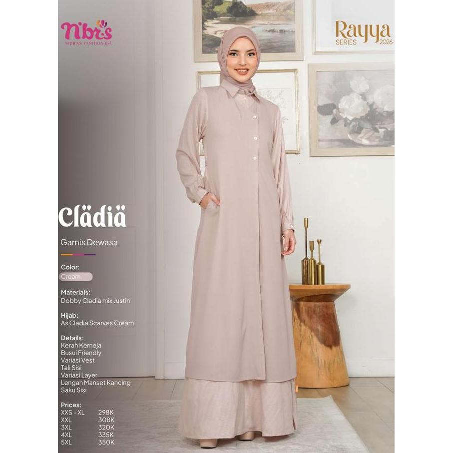Sarimbit Nibras 2026  Nibras Cladia Cream Couple Muslim Setelan Keluarga Family Set Gamis Lebaran