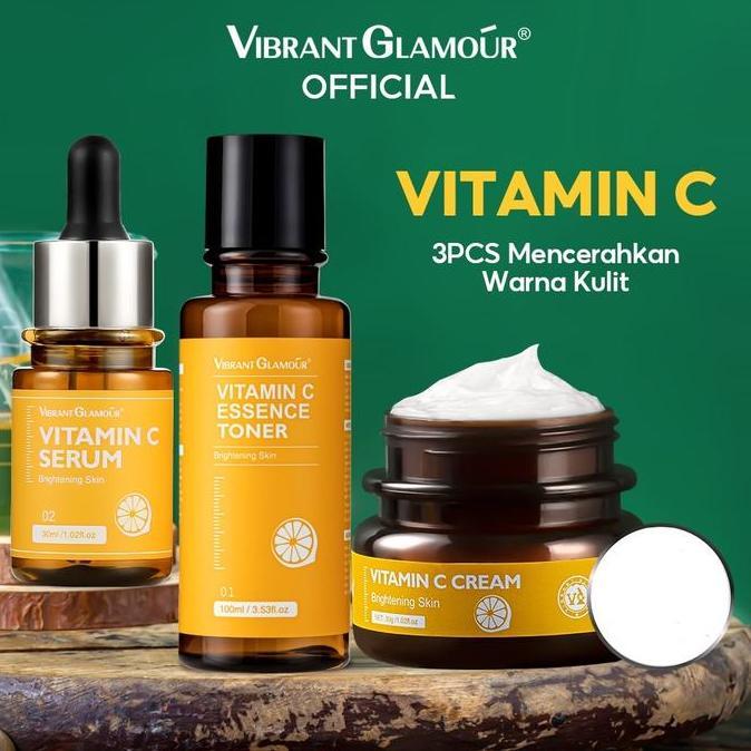 DINDASELLER6 - VIBRANT GLAMOR SET PEMUTIH VITAMIN C 3PCS TONER ESENSI WAJAH + SERUM + KRIM MEMUDARKA