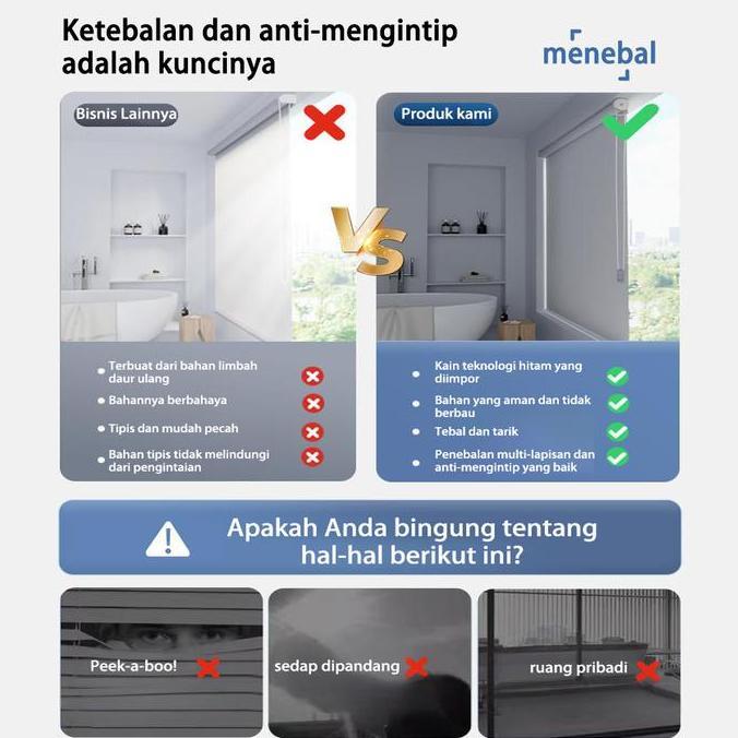 WISPACE Roller Blinds Gorden Minimalis Point 85%Dimout Dapur&Kantor Hiasan Dinding Ruang Tamu Tanpa 