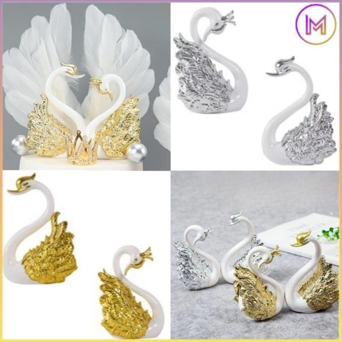 Sepasang Angsa Swan Pajangan Flaminggo/Hari Valentine Emas Dan Perak Mahkota Angsa Cinta /silver Hia