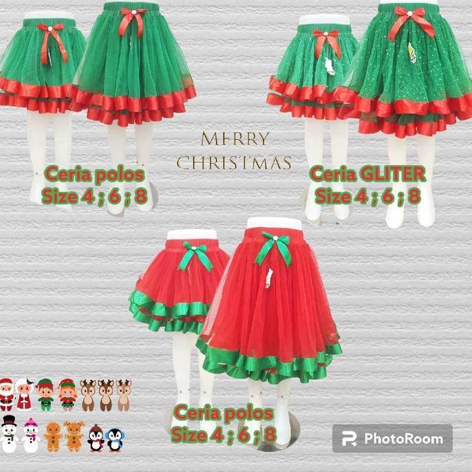 Rok Pita besar / rok tutu natal / rok merah hijau / rok tile gliter PM