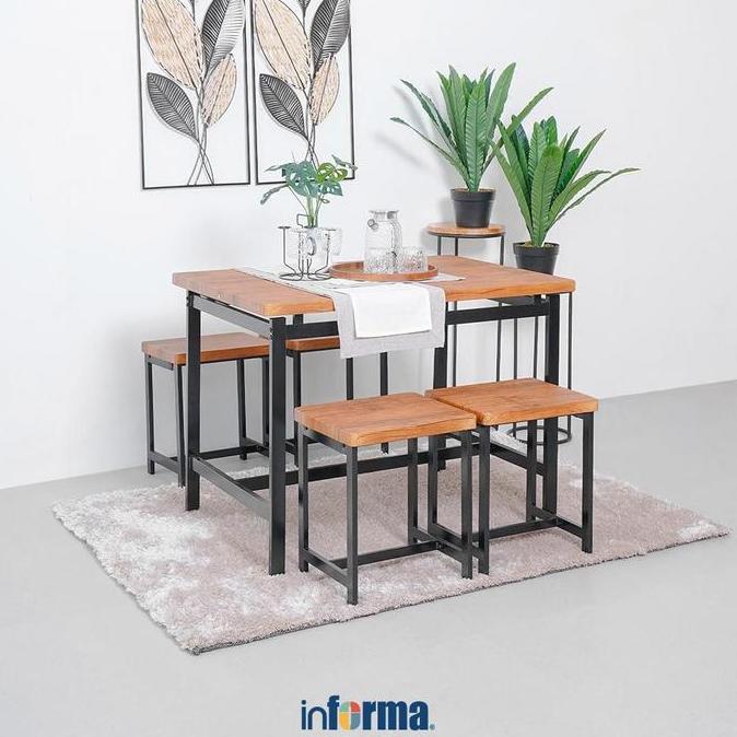 Informa Zoe Set Meja Makan 4 Bangku - Cokelat Set Makan Meja Cafe Warung Minimalis