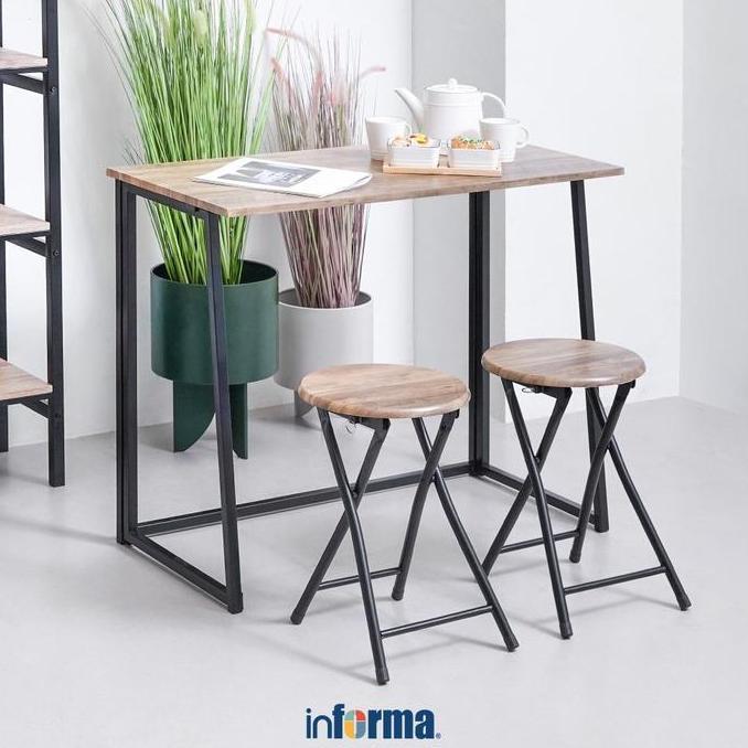 Informa Lexi Set Meja Makan Lipat 2 Bangku - Cokelat Walnut Kursi Dan Meja Taman Foldable Garden Des