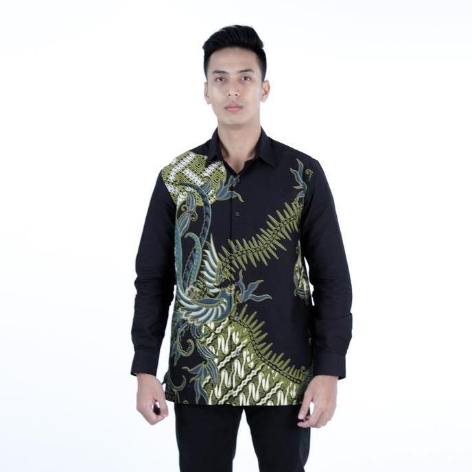 RICARDO Kemeja Batik Pria Navy Hitam Lengan Panjang 32586 Ready