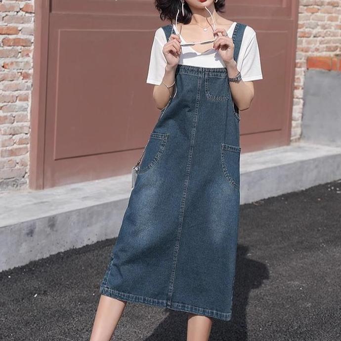 AI84 - overall jeans dewasa jesuit baju kodok wanita style Rok Jeans Overall Polos Desain Muda Mudi 