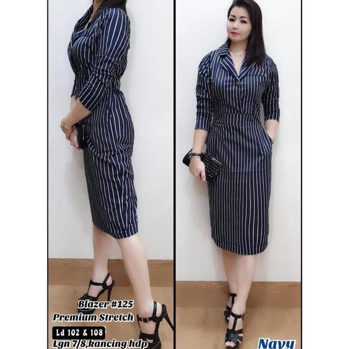 MD47 >> Dress Blazer Korea - Dress Salur - Bodycon Dress Korea - Dress Kancing Depan