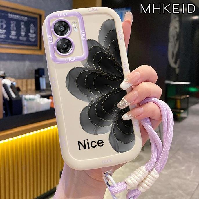 Sedia Mhkeid Casing Hp Untuk Oppo A57 2022 A77 2022 A57S A57E A77S Case Pola Bunga Hitam Silikon Sof
