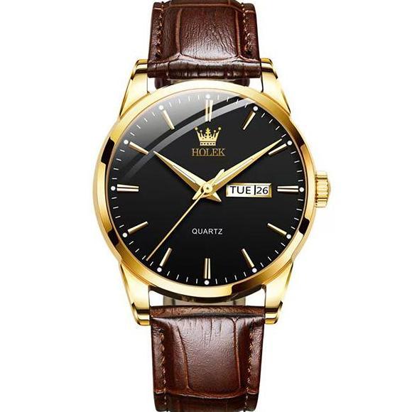 AI164 - HOLEK H001 Jam Tangan Couple Pasangan Anti Air Bisnis Fashion Tali Kulit Original Quartz Wat