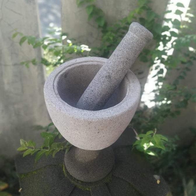 Lumpang / Lesung Batu Kali Diameter 18cm + Alu / Tumbukan RDN