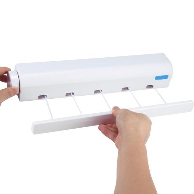 Jemuran Baju Dinding Tempel Praktis Retractable Clothesline 4 Tali 5 Tali